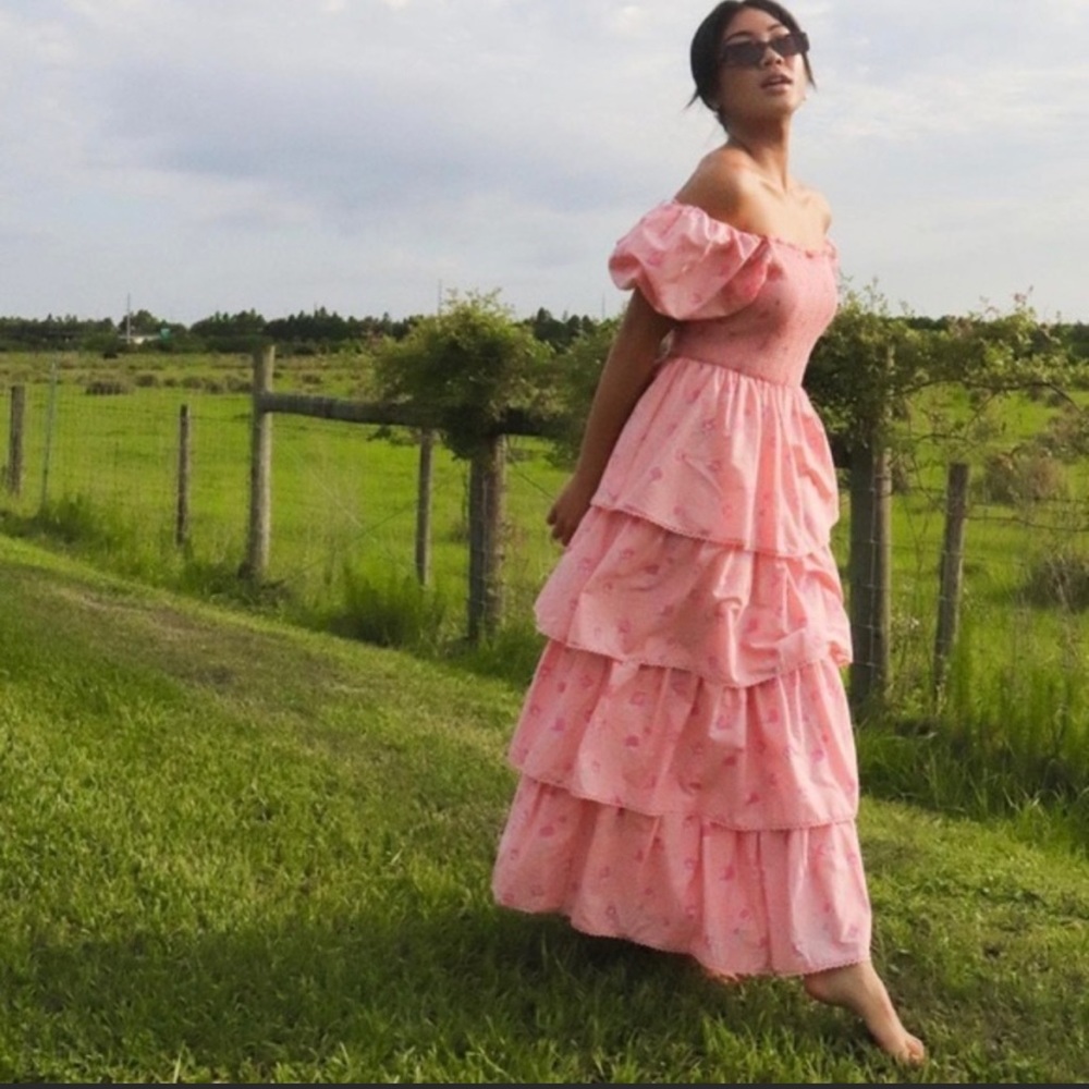 Love Shack Fancy X Target Simone Pink Melon Floral Cottagecore Ruffle Dress Med